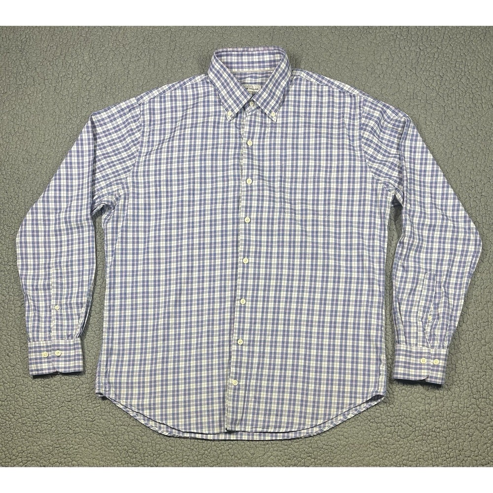 Peter Millar Shirt Men's Size L Blue Purple Button Up Plaid Long Sleeve Casual